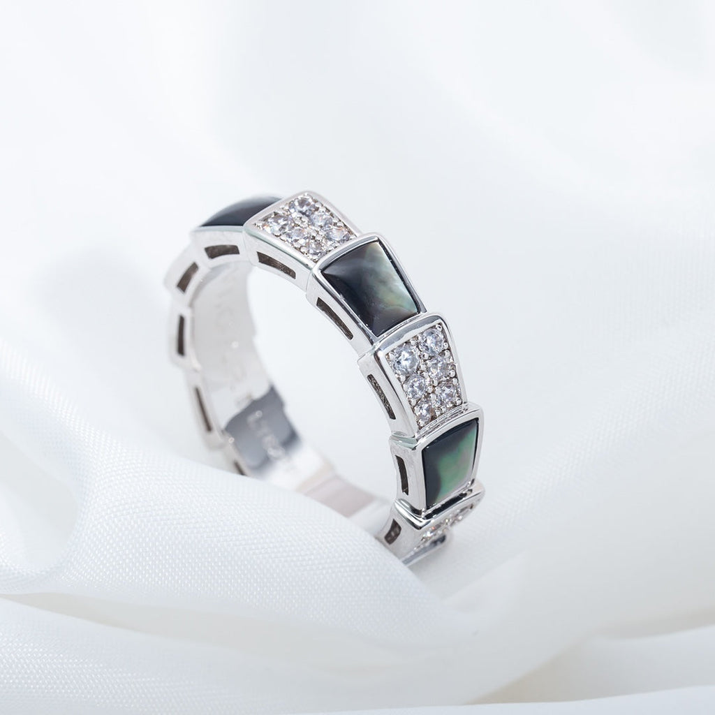 [⭐Veya]SERPENTI RING SILVER DIAMOND BLACK MOP 4MM