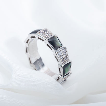 [⭐Miroze]SERPENTI RING SILVER DIAMOND BLACK MOP 4MM