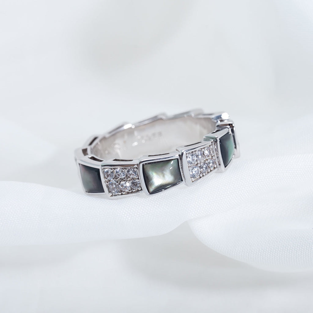 [⭐Veya]SERPENTI RING SILVER DIAMOND BLACK MOP 4MM