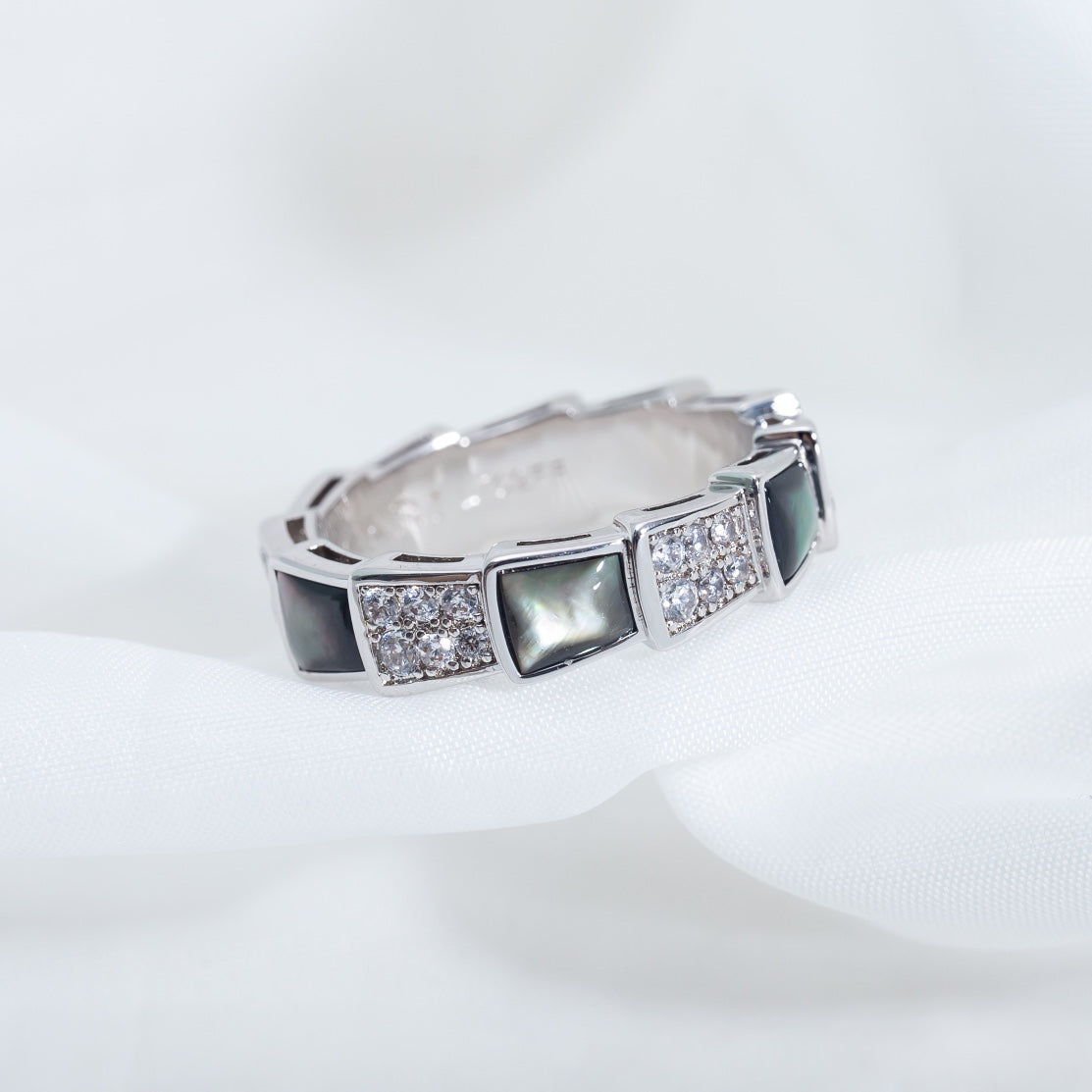 [⭐Miroze]SERPENTI RING SILVER DIAMOND BLACK MOP 4MM