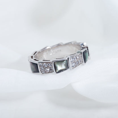 [⭐Miroze]SERPENTI RING SILVER DIAMOND BLACK MOP 4MM