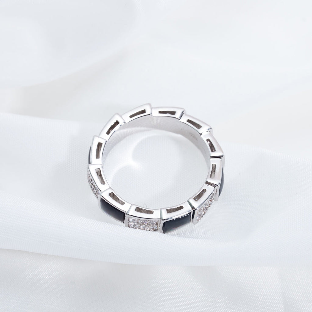 [⭐Veya]SERPENTI RING SILVER DIAMOND BLACK MOP 4MM