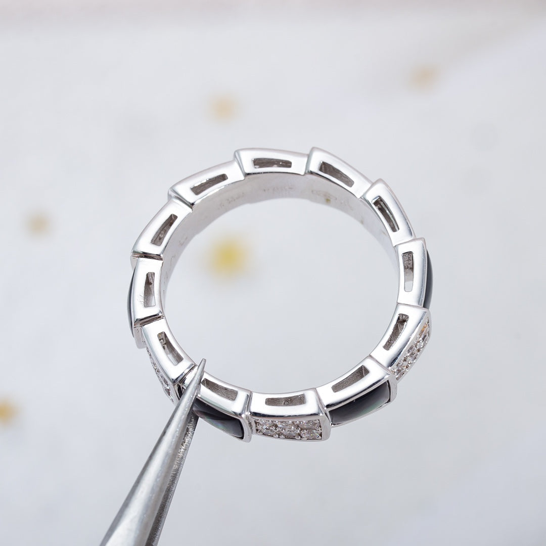 [⭐Veya]SERPENTI RING SILVER DIAMOND BLACK MOP 4MM