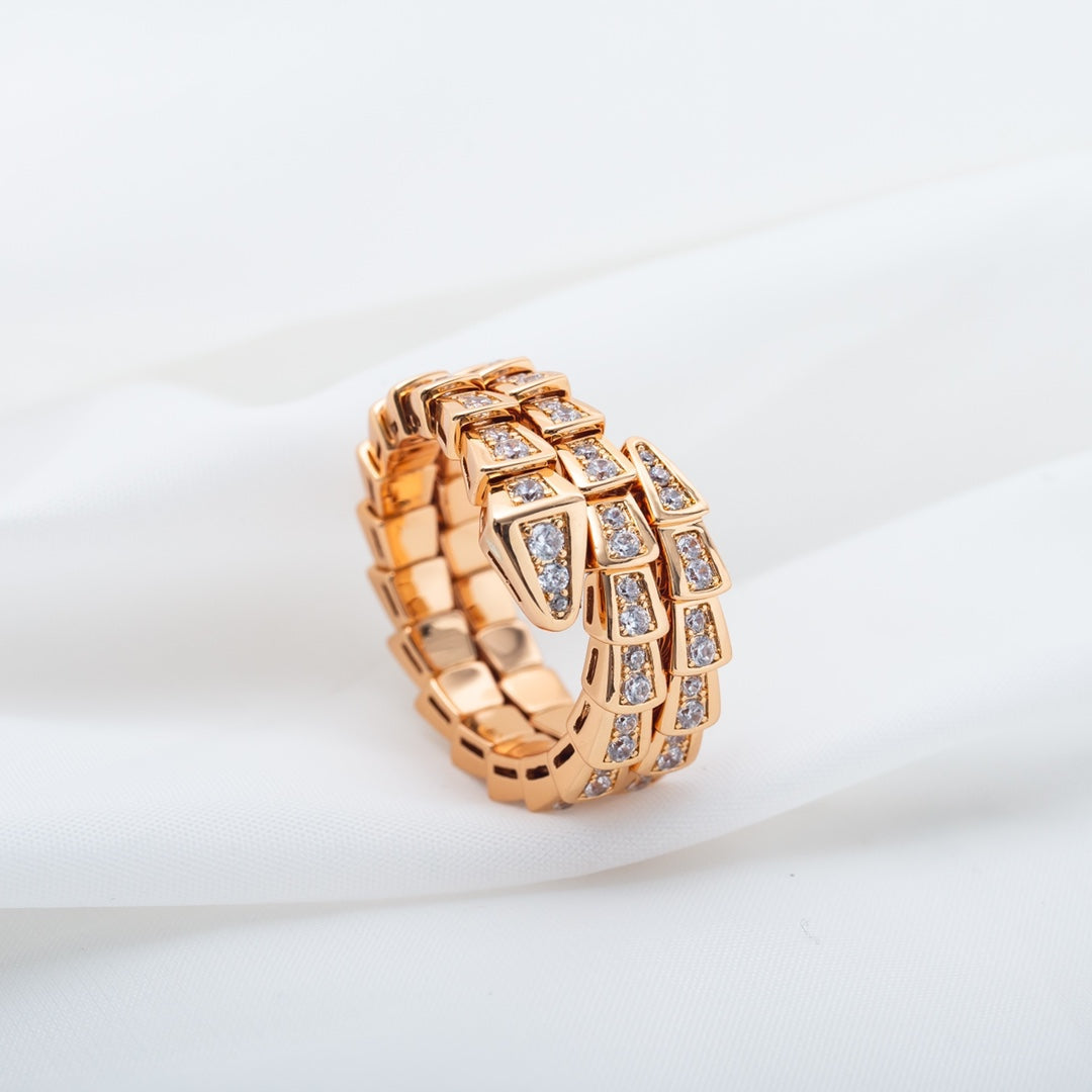 [⭐Miroze]SERPENTI RING PINK GOLD DIAMOND DOUBLE ROW