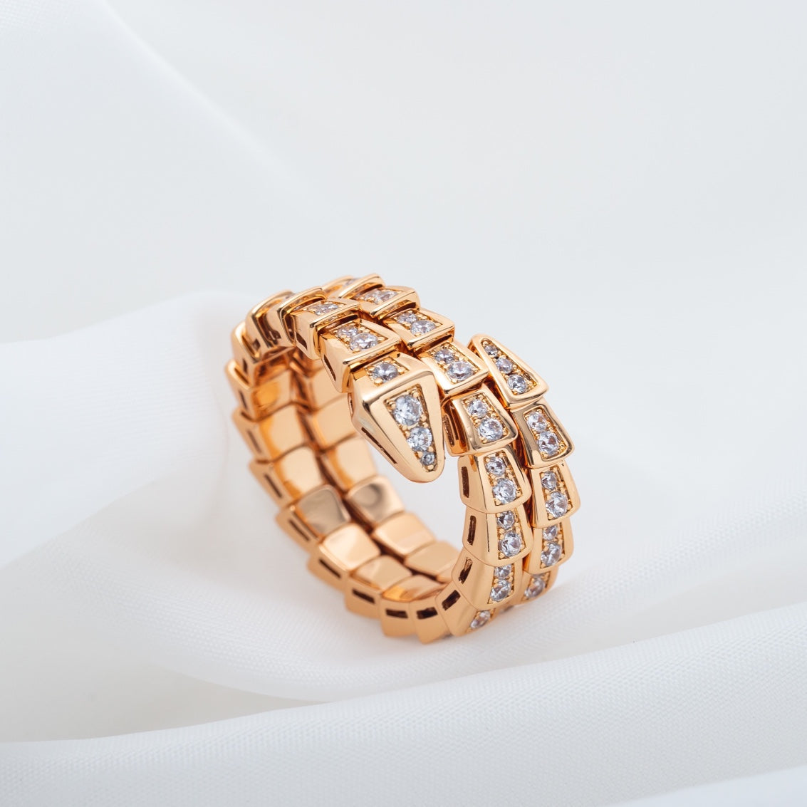 [⭐Miroze]SERPENTI RING PINK GOLD DIAMOND DOUBLE ROW