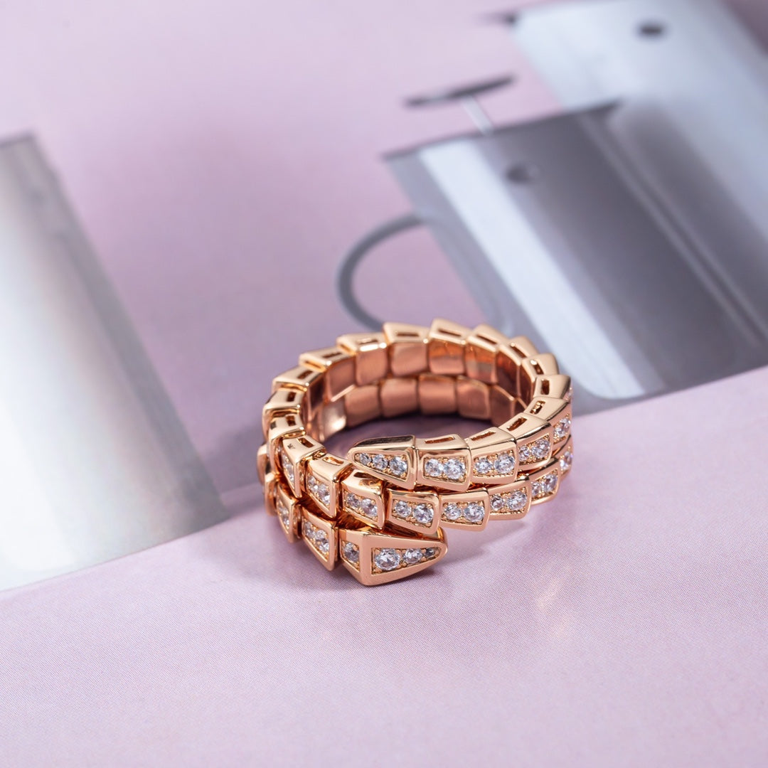 [⭐Miroze]SERPENTI RING PINK GOLD DIAMOND DOUBLE ROW
