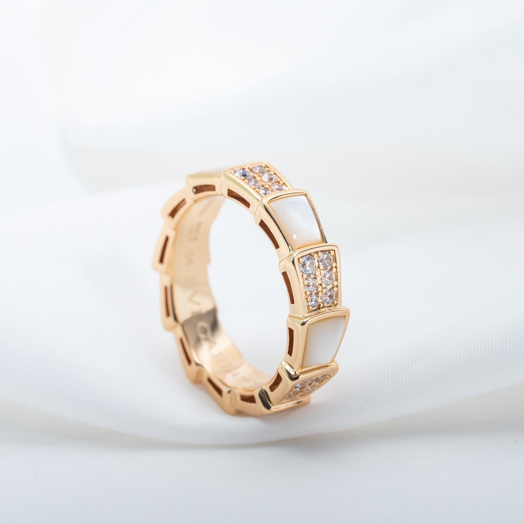 [⭐Miroze]SERPENTI RING PINK GOLD MOP DIAMOND PAVED 4MM