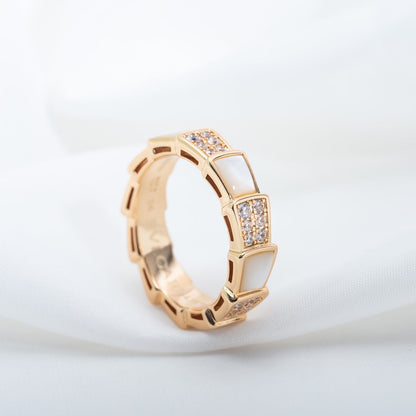 [⭐Miroze]SERPENTI RING PINK GOLD MOP DIAMOND PAVED 4MM