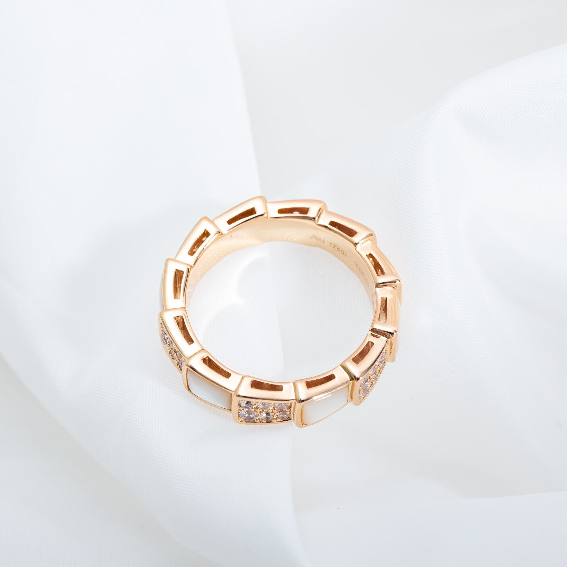 [⭐Miroze]SERPENTI RING PINK GOLD MOP DIAMOND PAVED 4MM