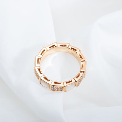 [⭐Miroze]SERPENTI RING PINK GOLD MOP DIAMOND PAVED 4MM