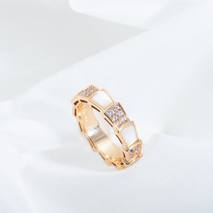 [⭐Miroze]SERPENTI RING PINK GOLD MOP DIAMOND PAVED 4MM