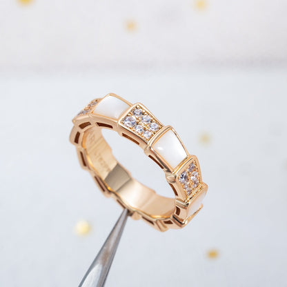 [⭐Miroze]SERPENTI RING PINK GOLD MOP DIAMOND PAVED 4MM