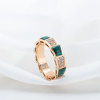 [⭐Veya]SERPENTI RING PINK GOLD MALACHITE DIAMOND PAVED 4MM