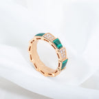 [⭐Veya]SERPENTI RING PINK GOLD MALACHITE DIAMOND PAVED 4MM