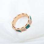 [⭐Veya]SERPENTI RING PINK GOLD MALACHITE DIAMOND PAVED 4MM