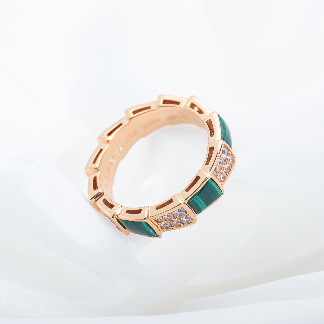 [⭐Miroze]SERPENTI RING PINK GOLD MALACHITE DIAMOND PAVED 4MM