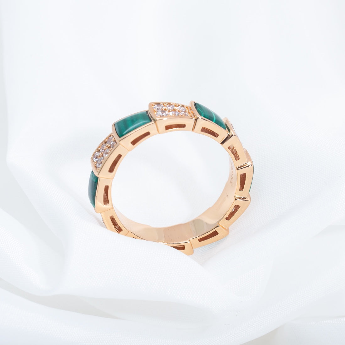 [⭐Miroze]SERPENTI RING PINK GOLD MALACHITE DIAMOND PAVED 4MM