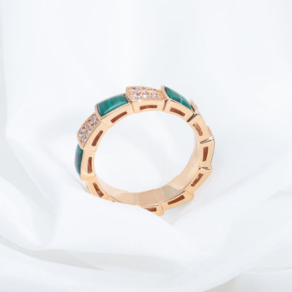 [⭐Miroze]SERPENTI RING PINK GOLD MALACHITE DIAMOND PAVED 4MM