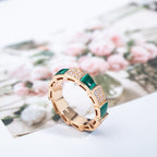 [⭐Veya]SERPENTI RING PINK GOLD MALACHITE DIAMOND PAVED 4MM