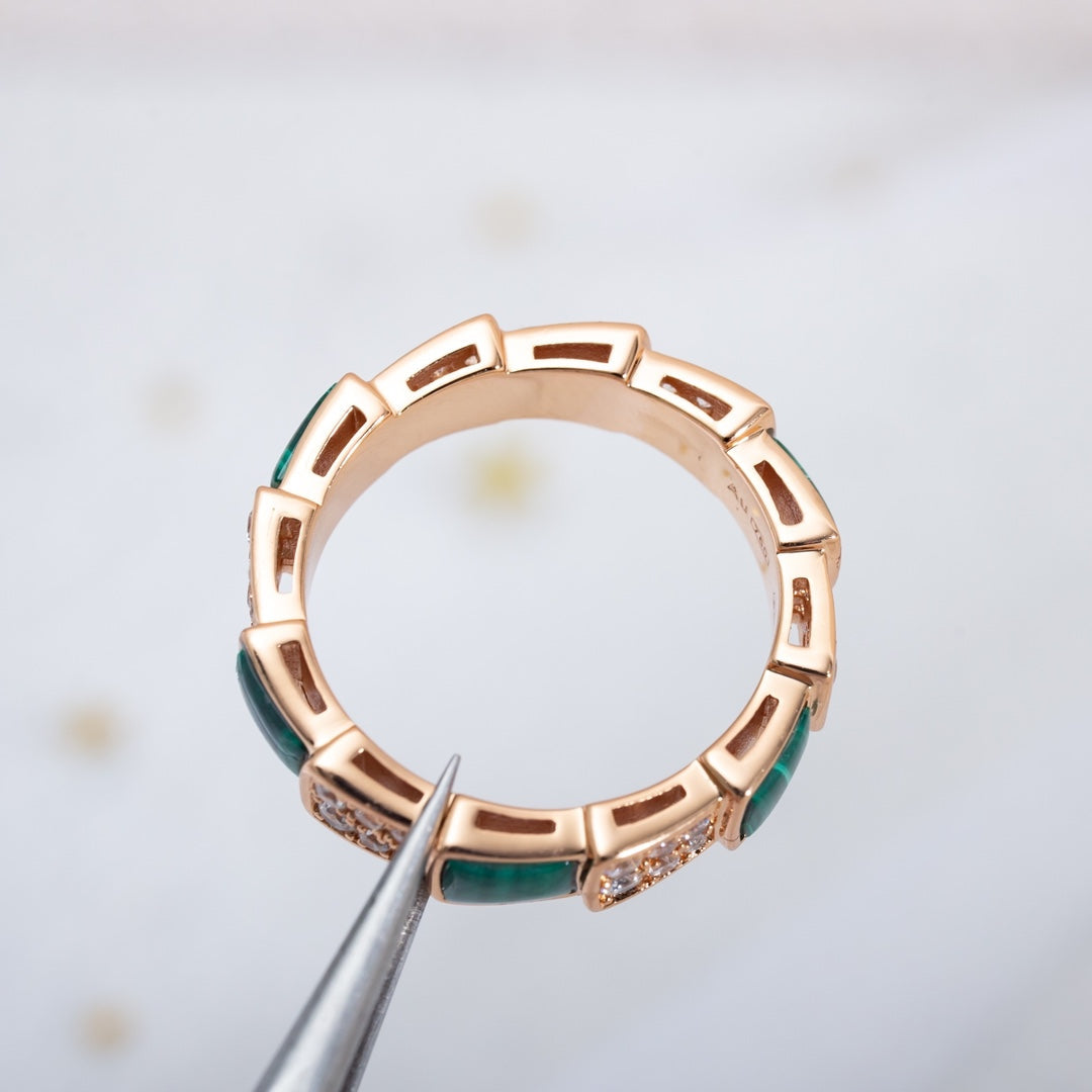 [⭐Miroze]SERPENTI RING PINK GOLD MALACHITE DIAMOND PAVED 4MM