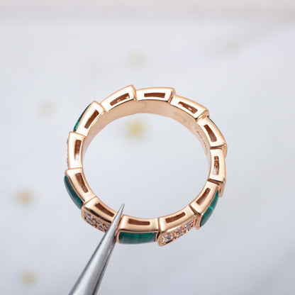 [⭐Miroze]SERPENTI RING PINK GOLD MALACHITE DIAMOND PAVED 4MM