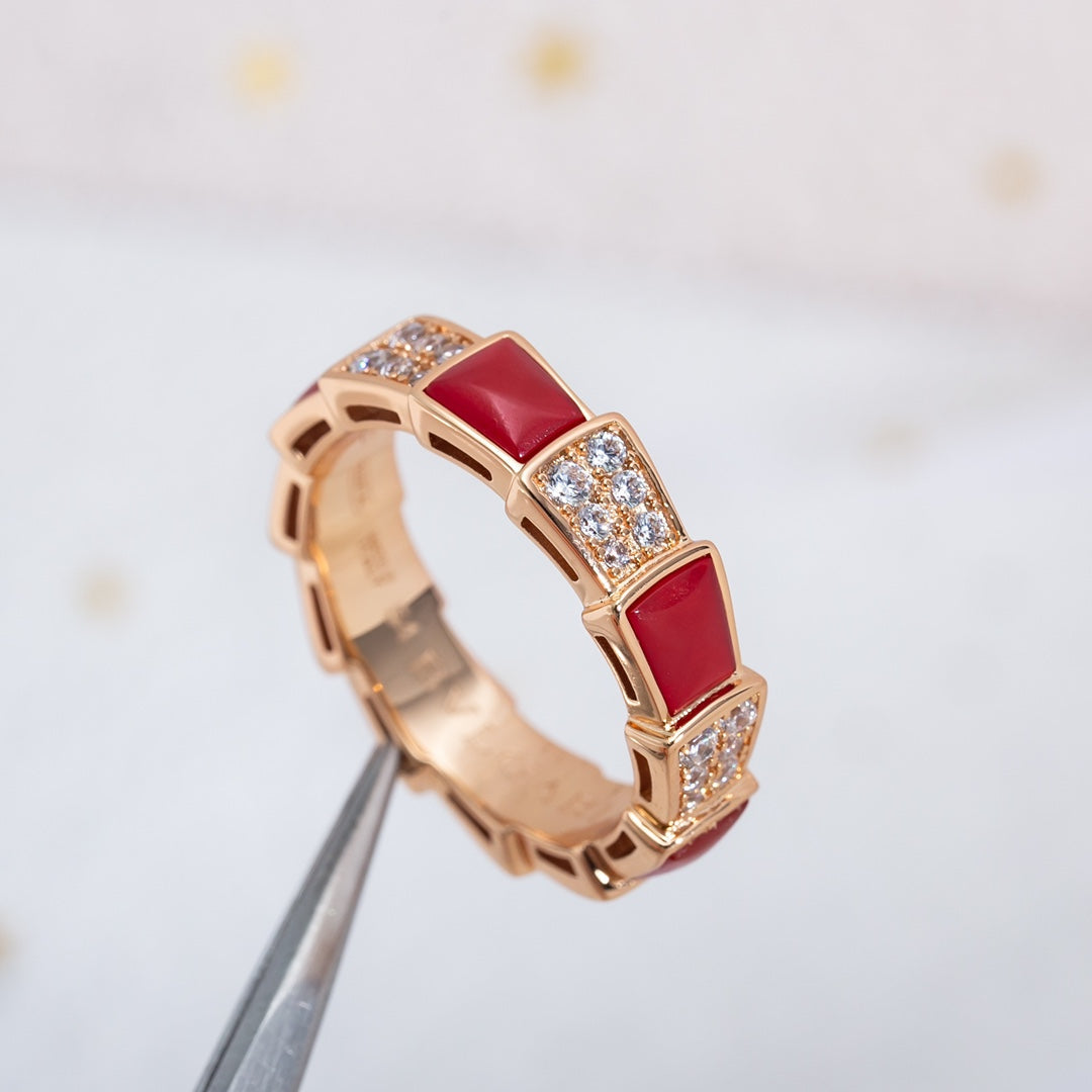 [⭐Veya]SERPENTI RING PINK GOLD CARNELIAN DIAMOND PAVED 4MM