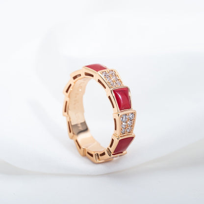 [⭐Miroze]SERPENTI RING PINK GOLD CARNELIAN DIAMOND PAVED 4MM