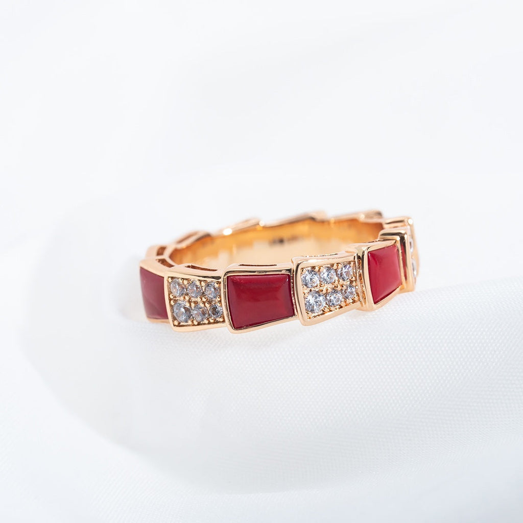 [⭐Veya]SERPENTI RING PINK GOLD CARNELIAN DIAMOND PAVED 4MM