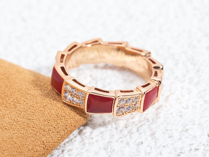 [⭐Miroze]SERPENTI RING PINK GOLD CARNELIAN DIAMOND PAVED 4MM