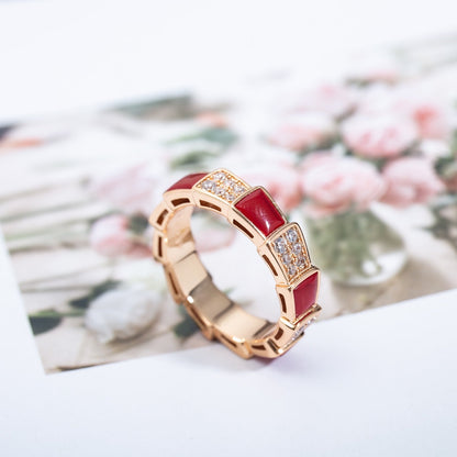 [⭐Miroze]SERPENTI RING PINK GOLD CARNELIAN DIAMOND PAVED 4MM