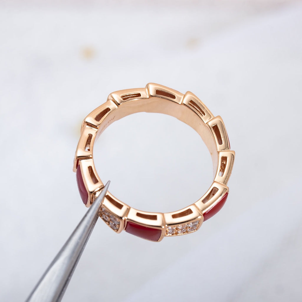 [⭐Veya]SERPENTI RING PINK GOLD CARNELIAN DIAMOND PAVED 4MM