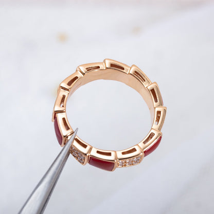 [⭐Miroze]SERPENTI RING PINK GOLD CARNELIAN DIAMOND PAVED 4MM