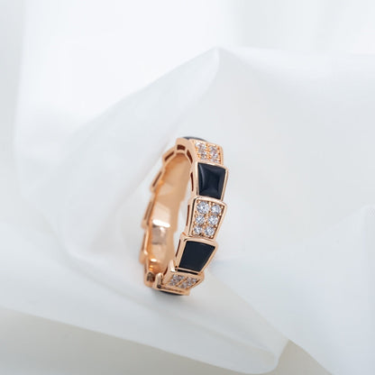 [⭐Miroze]SERPENTI RING PINK GOLD BLACK MOP DIAMOND PAVED 4MM