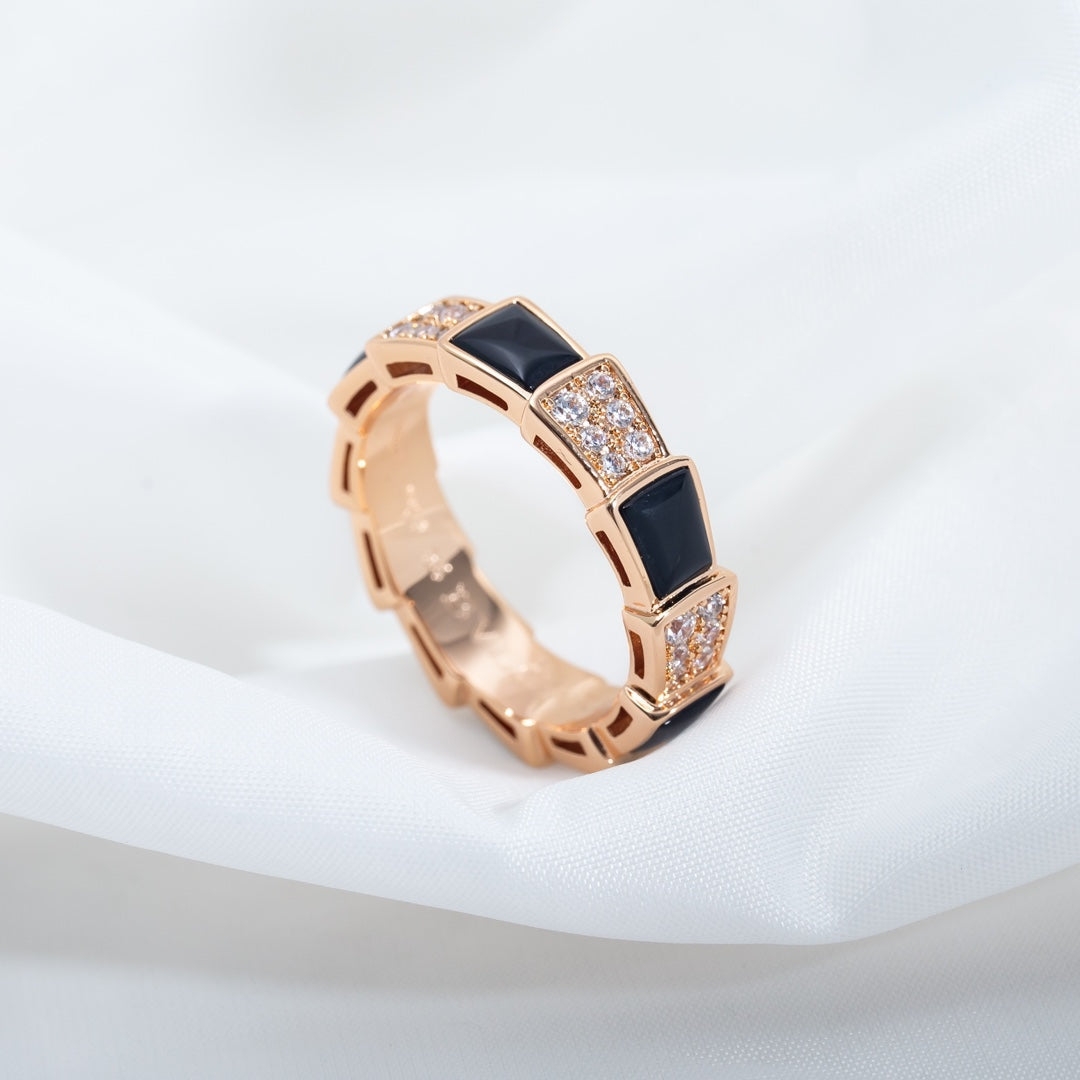 [⭐Veya]SERPENTI RING PINK GOLD BLACK MOP DIAMOND PAVED 4MM