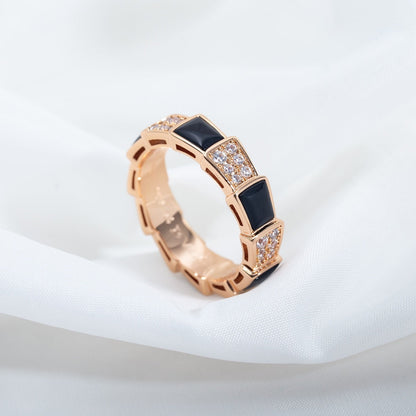 [⭐Miroze]SERPENTI RING PINK GOLD BLACK MOP DIAMOND PAVED 4MM