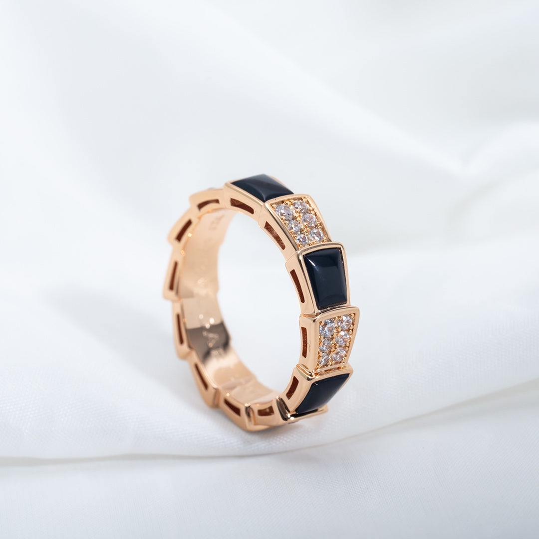 [⭐Miroze]SERPENTI RING PINK GOLD BLACK MOP DIAMOND PAVED 4MM