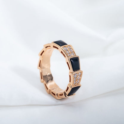 [⭐Miroze]SERPENTI RING PINK GOLD BLACK MOP DIAMOND PAVED 4MM