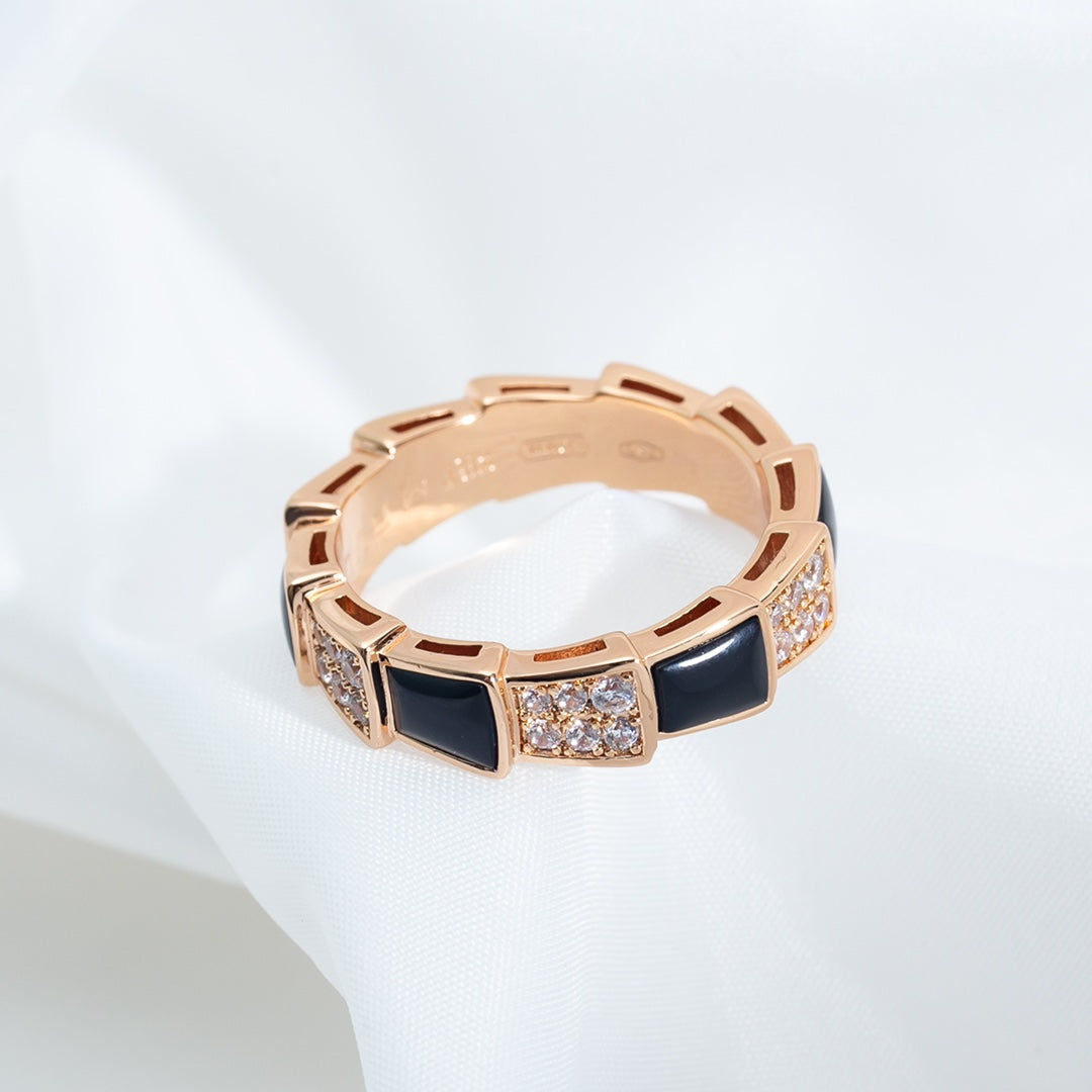 [⭐Miroze]SERPENTI RING PINK GOLD BLACK MOP DIAMOND PAVED 4MM
