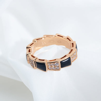 [⭐Miroze]SERPENTI RING PINK GOLD BLACK MOP DIAMOND PAVED 4MM