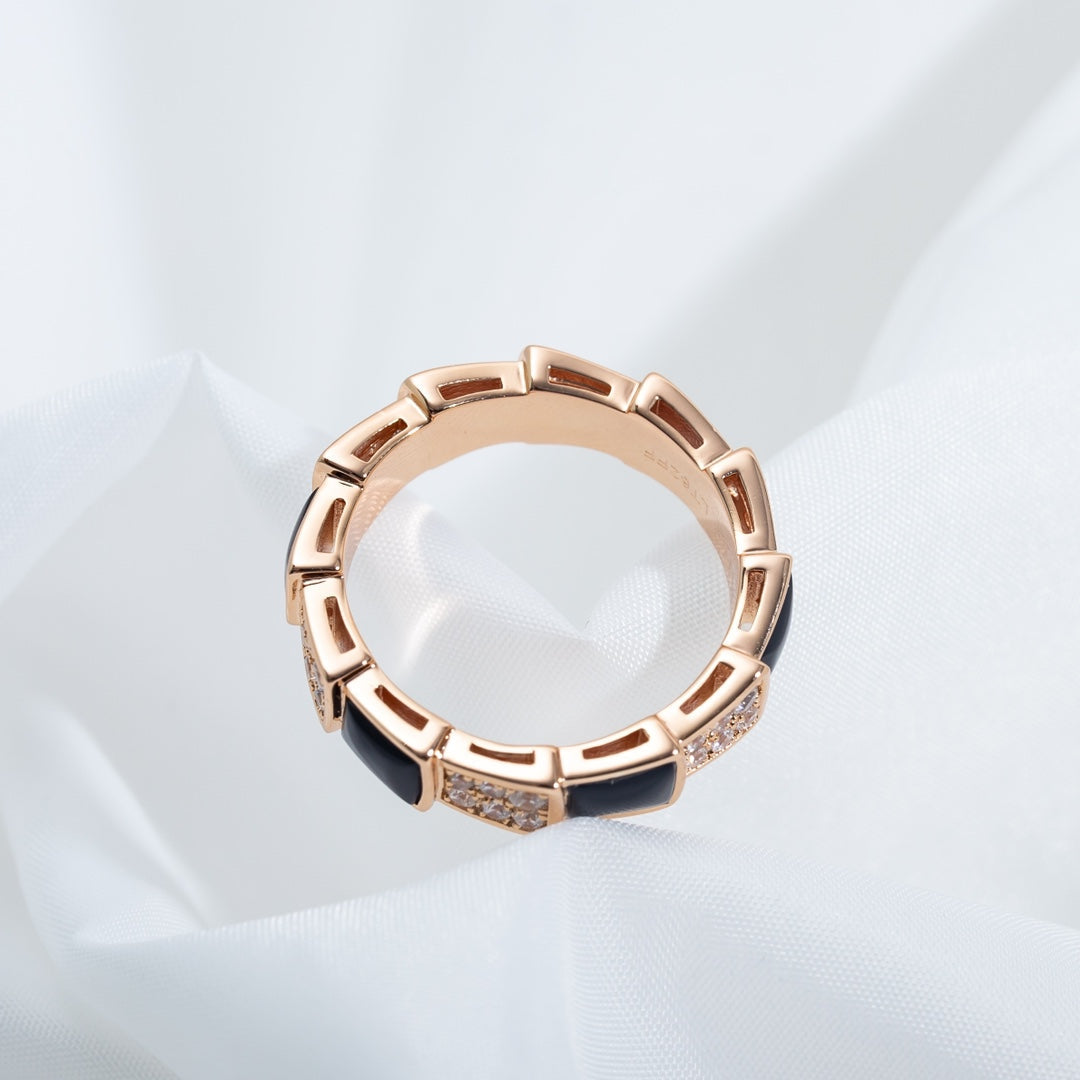 [⭐Miroze]SERPENTI RING PINK GOLD BLACK MOP DIAMOND PAVED 4MM