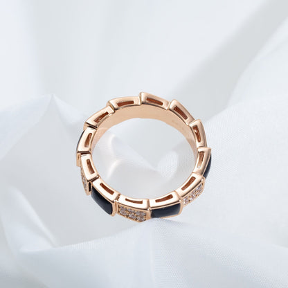 [⭐Miroze]SERPENTI RING PINK GOLD BLACK MOP DIAMOND PAVED 4MM