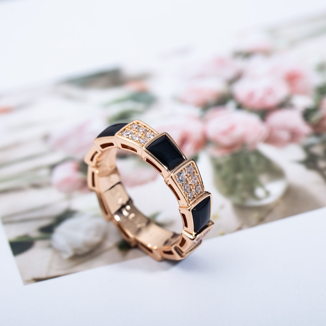 [⭐Miroze]SERPENTI RING PINK GOLD BLACK MOP DIAMOND PAVED 4MM