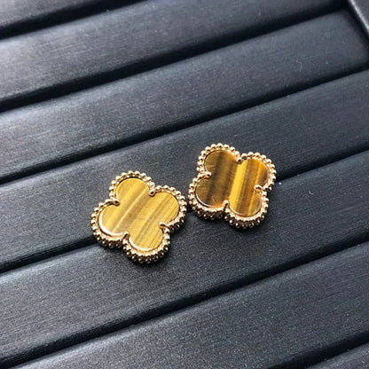 [⭐Miroze] CLOVER MEDIUM 1 MOTIFS TIGER EYE EARRINGS