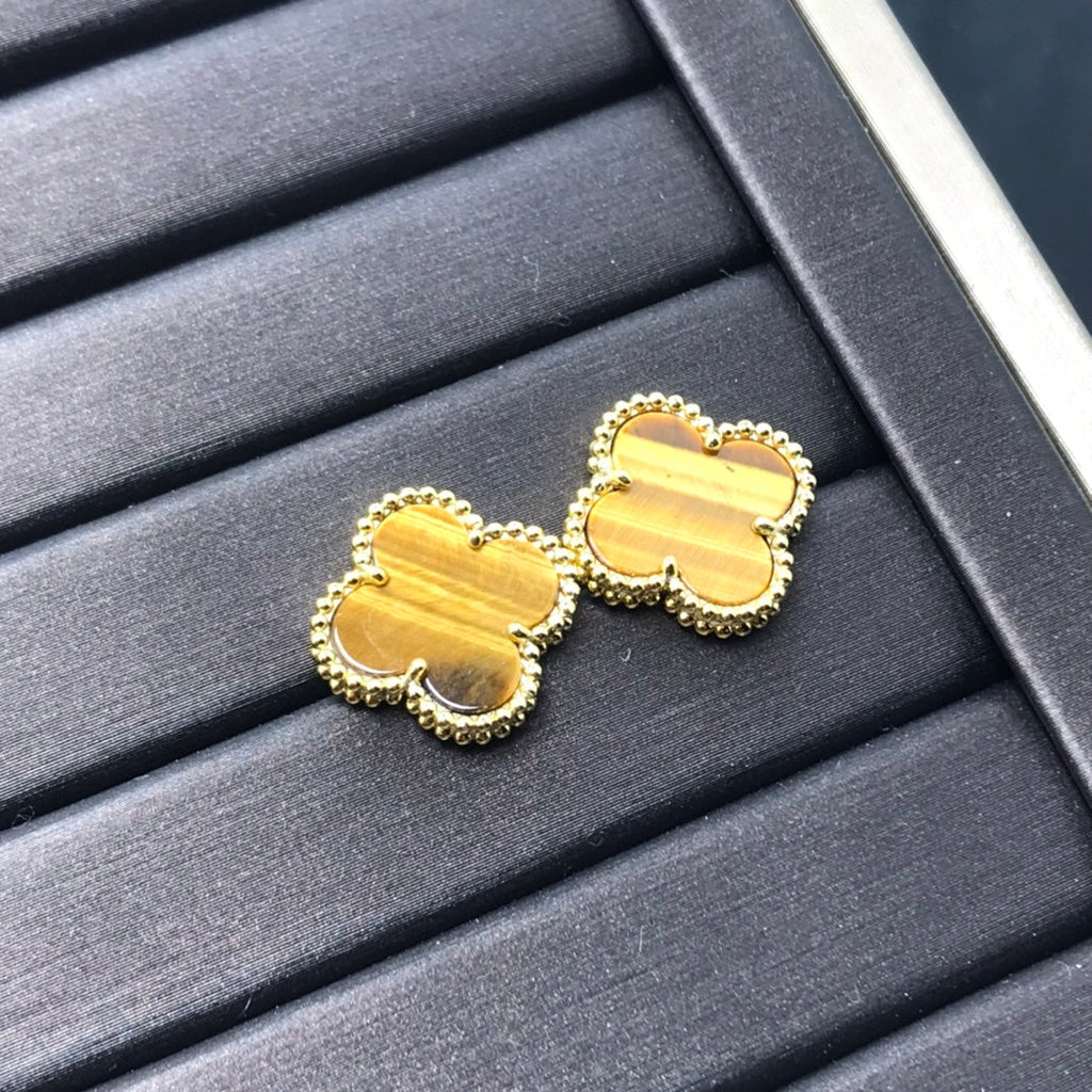 ⭐Miroze CLOVER MEDIUM 1 MOTIFS TIGER EYE EARRINGS