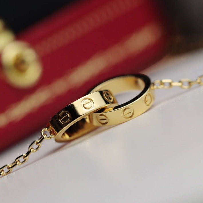 [⭐Miroze]LOVE NECKLACE DOUBLE RING GOLD