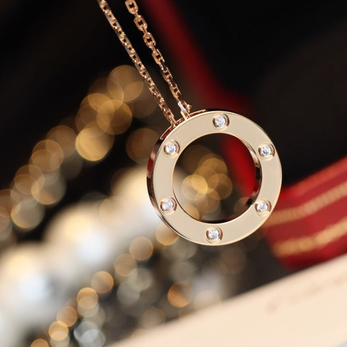 [⭐Miroze]LOVE NECKLACE 16MM 6 DIAMONDS PINK GOLD