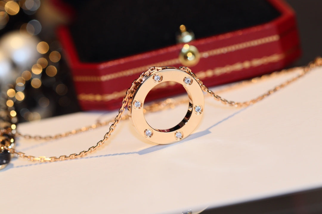 [⭐Miroze]LOVE NECKLACE 16MM 6 DIAMONDS PINK GOLD