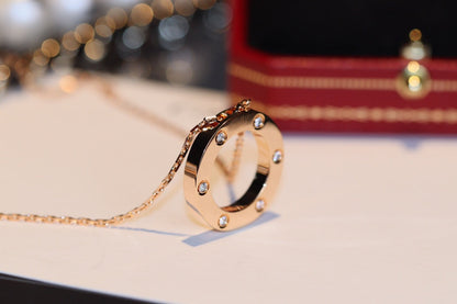 [⭐Miroze]LOVE NECKLACE 16MM 6 DIAMONDS PINK GOLD