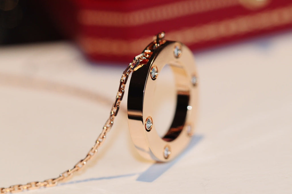 ⭐Miroze LOVE NECKLACE 16MM 6 DIAMONDS PINK GOLD