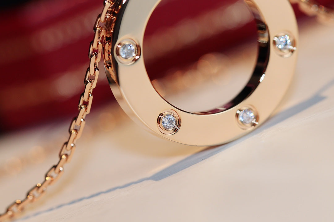 [⭐Miroze]LOVE NECKLACE 16MM 6 DIAMONDS PINK GOLD